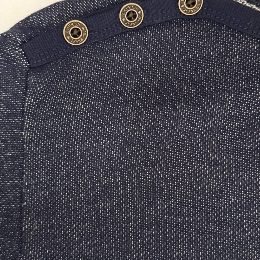 NEW LRL Blue Cotton Blend Stretch French Terry 3/4 Sleeve Pullover sweater PXS - Picture 6 of 8